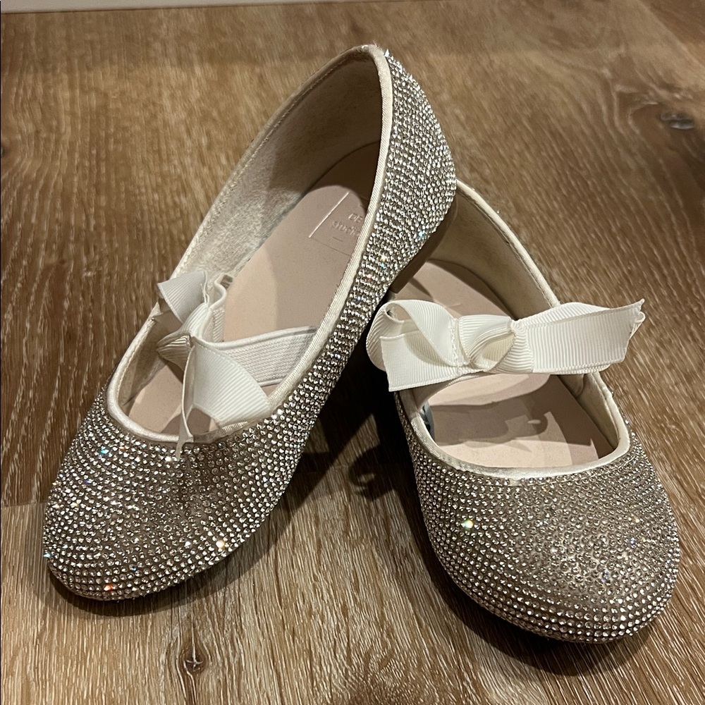 Flower Girl Silver Kids Dress Shoes with Bow